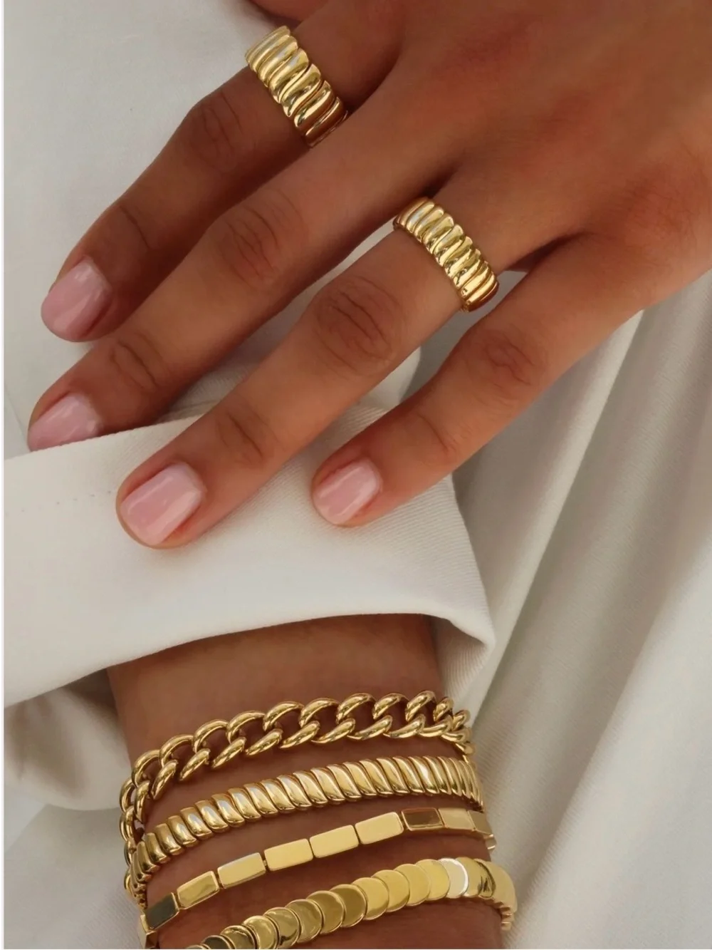 NEW 18K Gold Plated Textured Layer Ring Sculpted Band Ring